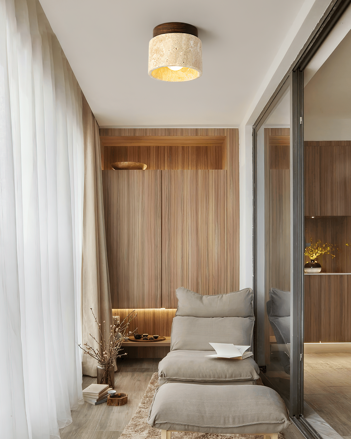 Lysaen Stone  Travertine Ceiling Light