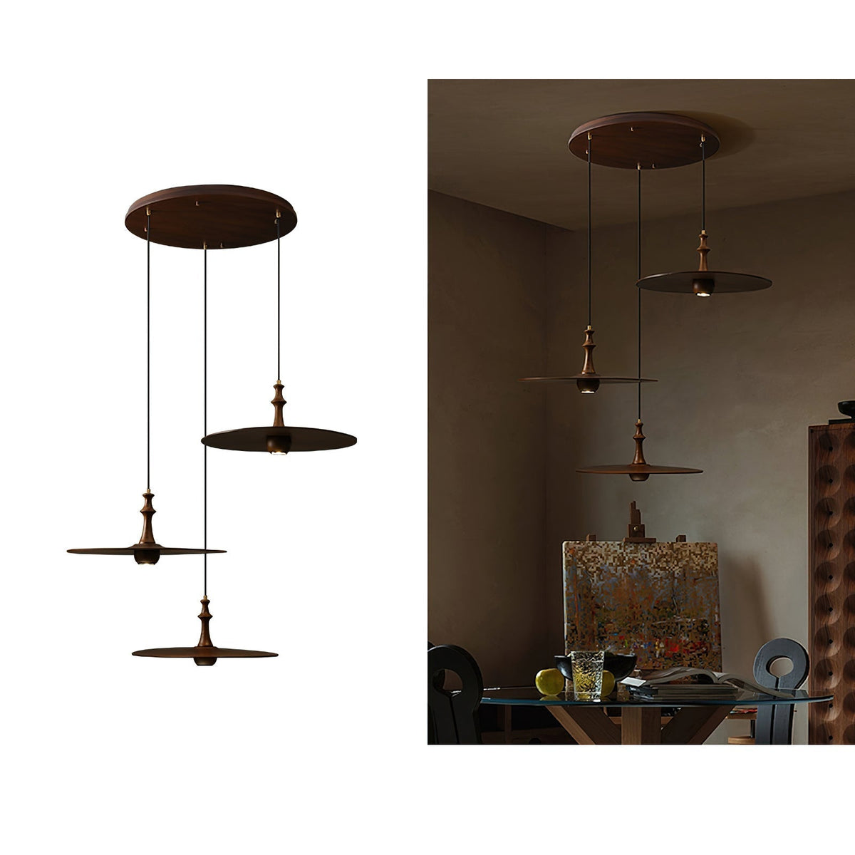 Syrinyra Sculptural Wood Disc Pendant Light