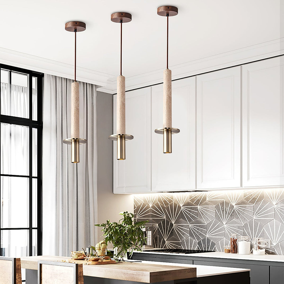 Valanise Dual Cylinder Travertine Pendant Light