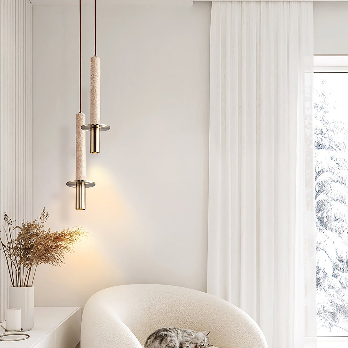 Valanise Dual Cylinder Travertine Pendant Light