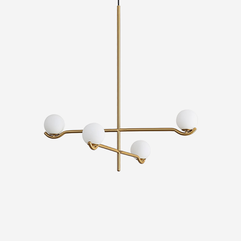 Elvian Chandelier White Globe Brass Minimalist
