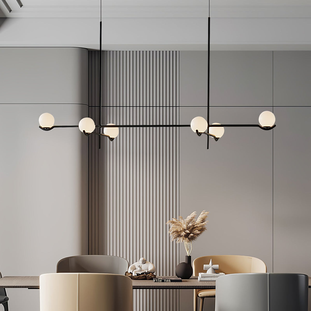 Elvian Chandelier White Globe Brass Minimalist