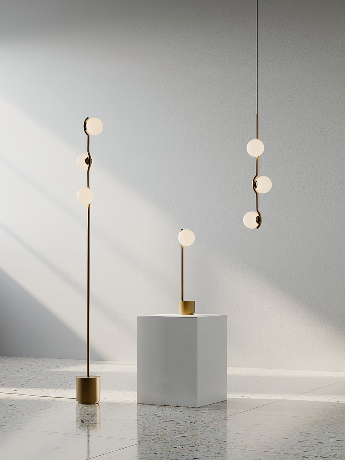 Elvian Chandelier White Globe Brass Minimalist