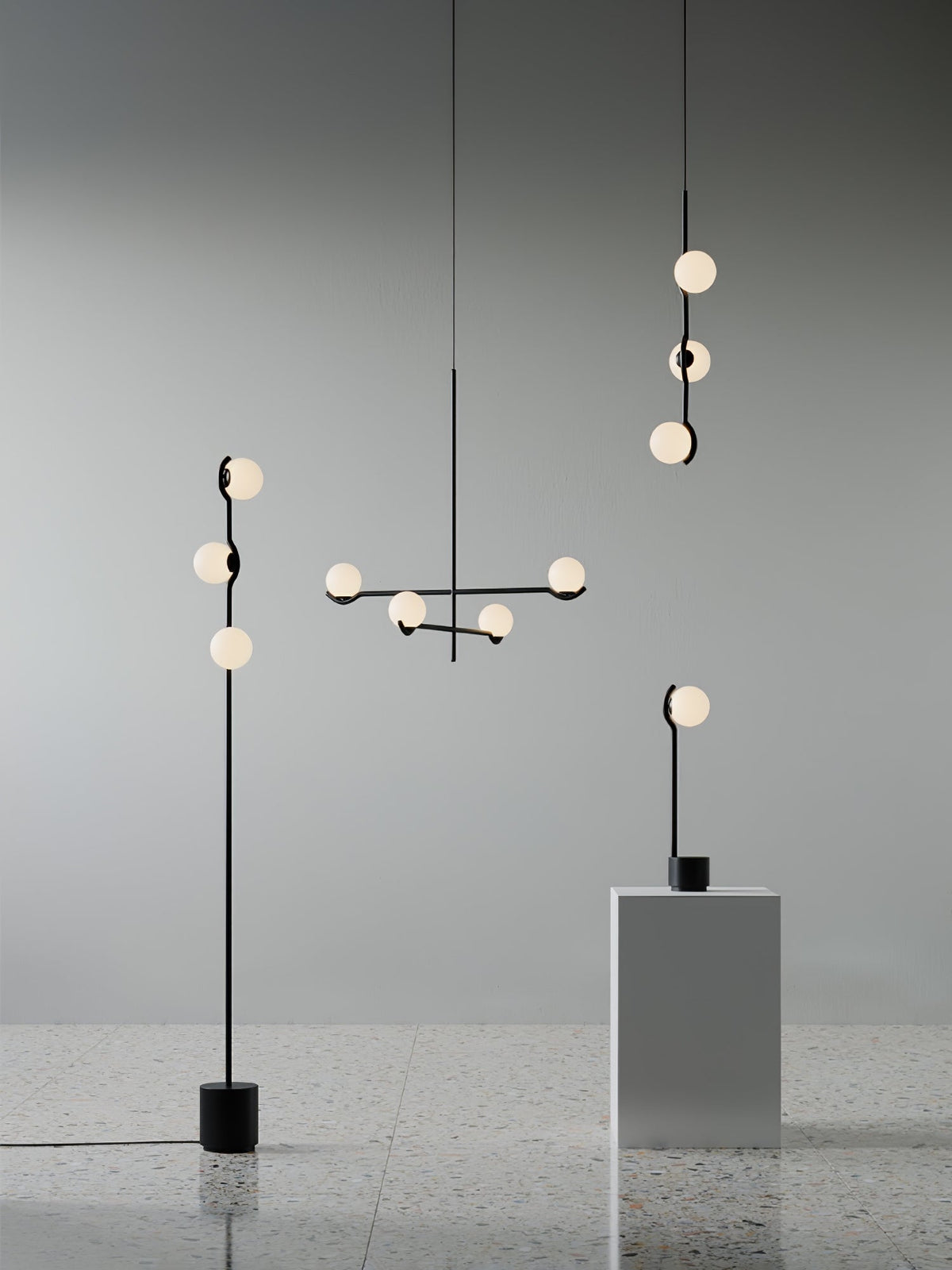 Elvian Chandelier White Globe Brass Minimalist