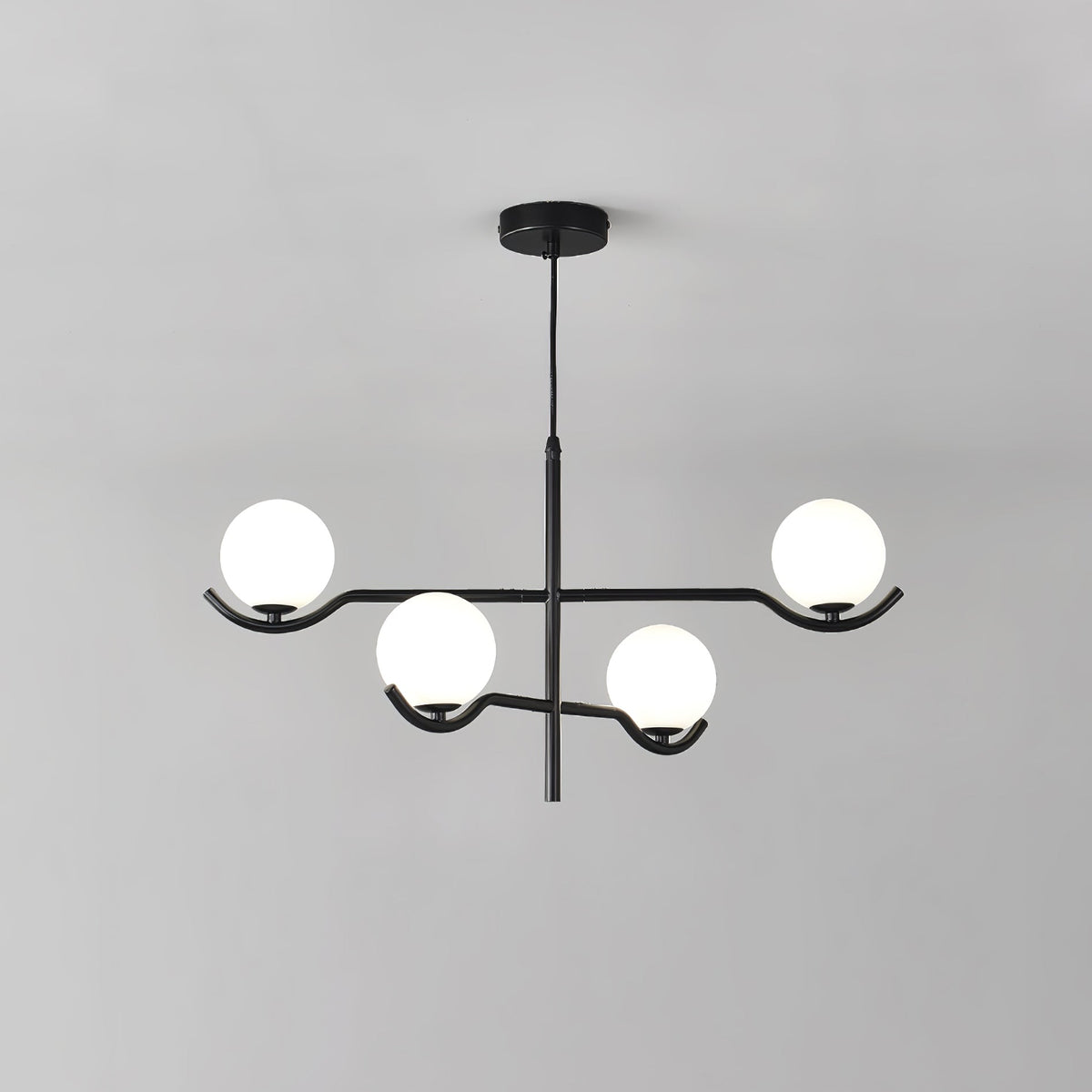 Elvian Chandelier White Globe Brass Minimalist