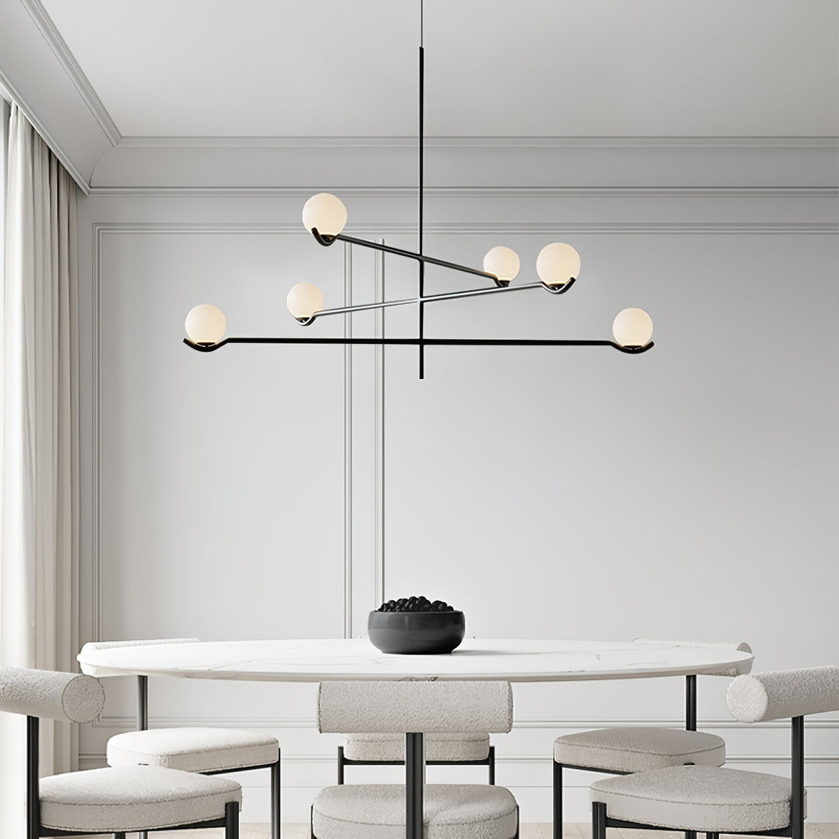 Elvian Chandelier White Globe Brass Minimalist