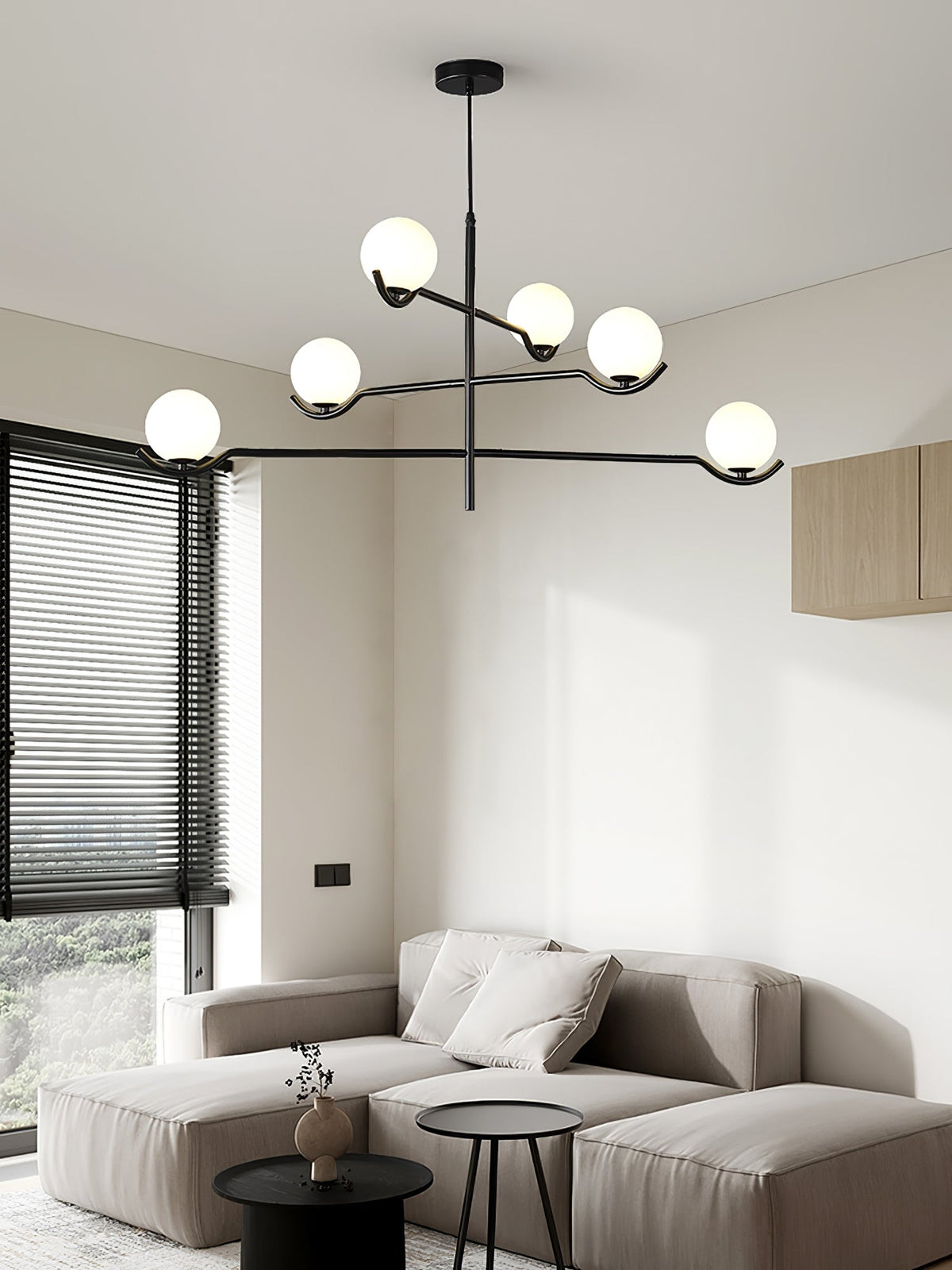 Elvian Chandelier White Globe Brass Minimalist