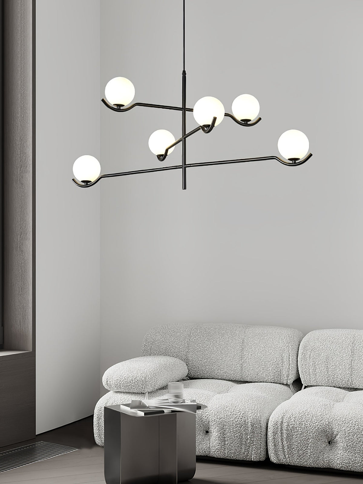 Elvian Chandelier White Globe Brass Minimalist