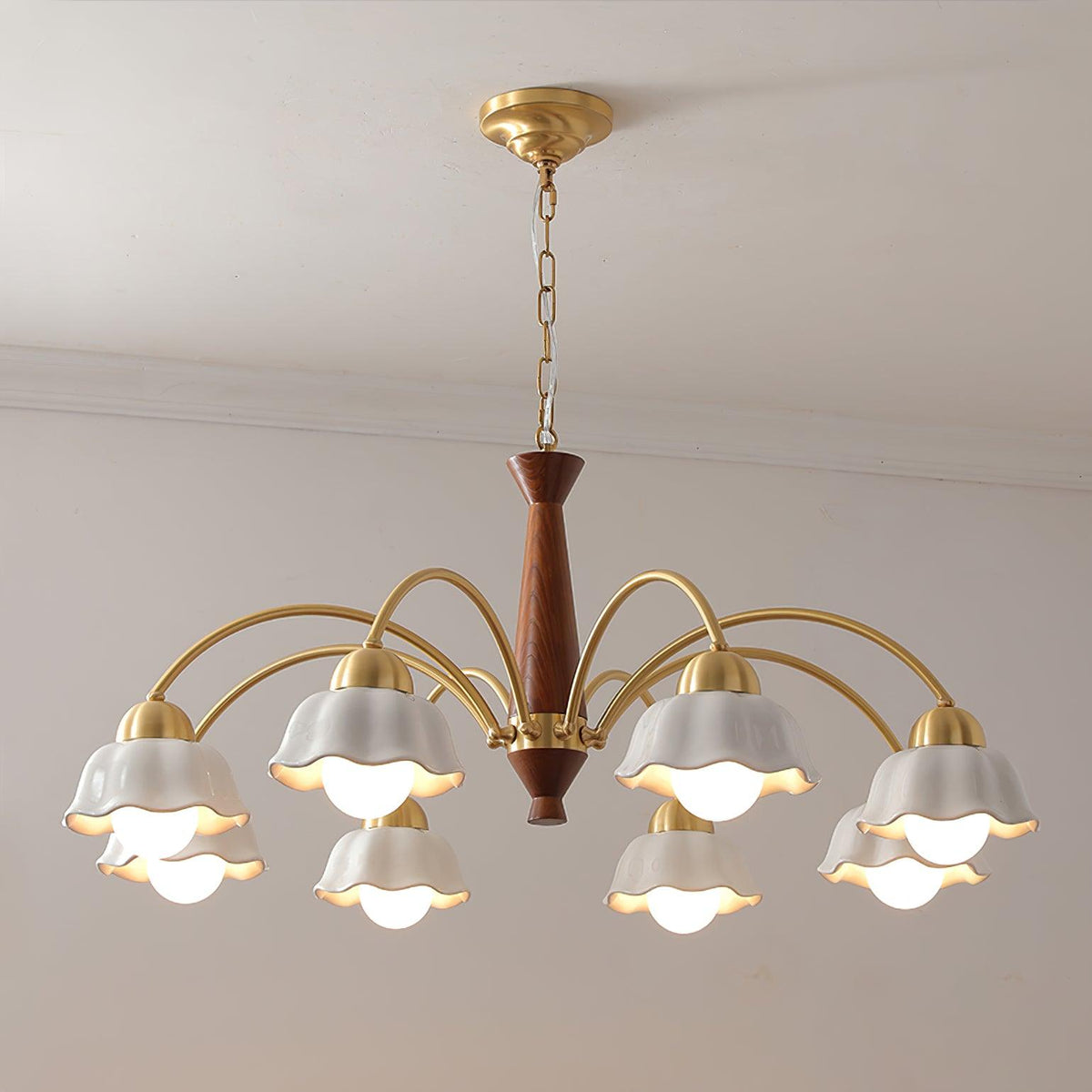 Kagopes Vintage LED Multi Flower Ceramic Bulbs Metal Wood Bedroom Living Room Pendant Light