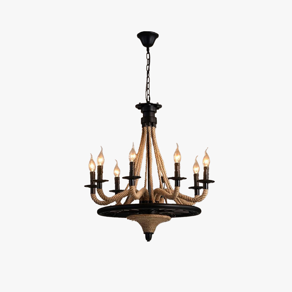 Cudurak Antique LED Pendant Light Black Metal/Rope Bar
