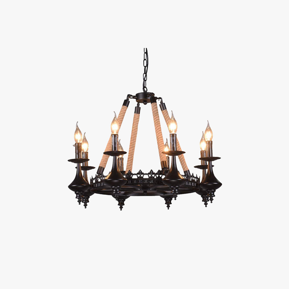 Ripigod Retro Candle Chandelier Black Metal/Rope Restaurant/Bar