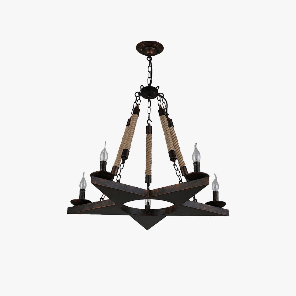 Gemuvil Retro Pentagram Chandelier Rust Metal/Rope Cafe/Restaurant