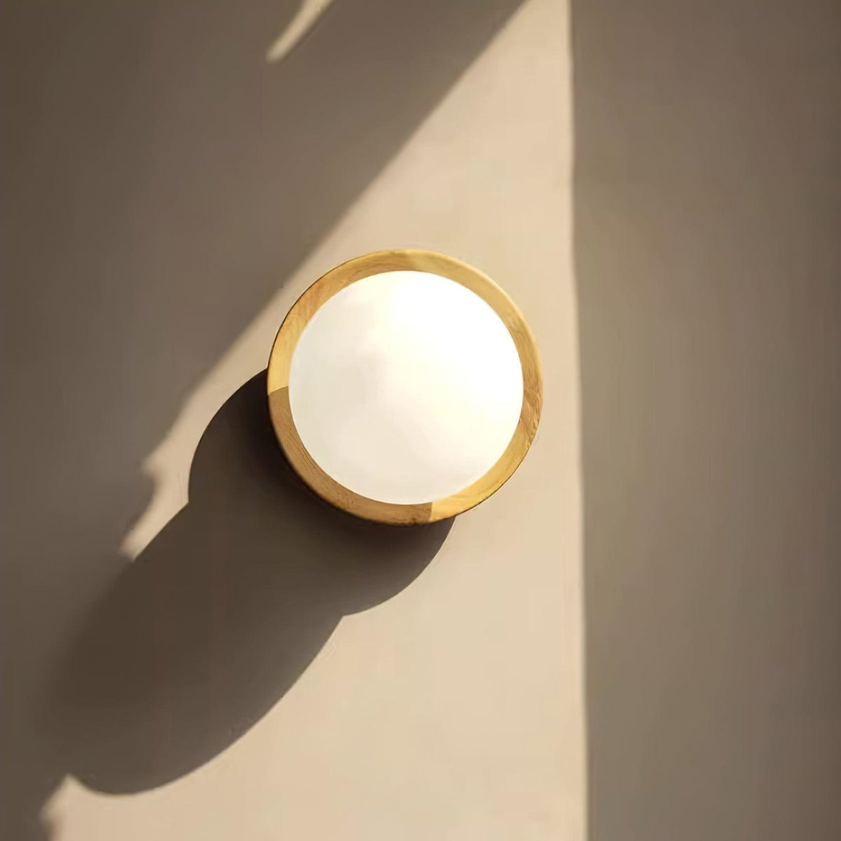 Wall Lamp Metal Body with Wood Rim Minimalist Style