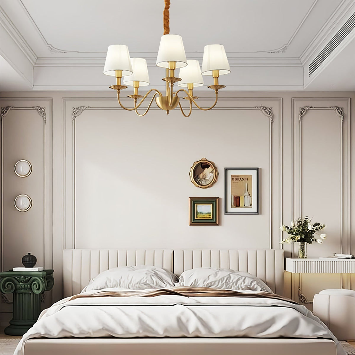 Codomet Vintage LED Metal Brass Multi Fabric White Lampshade Bedroom Living Room Pendant Light