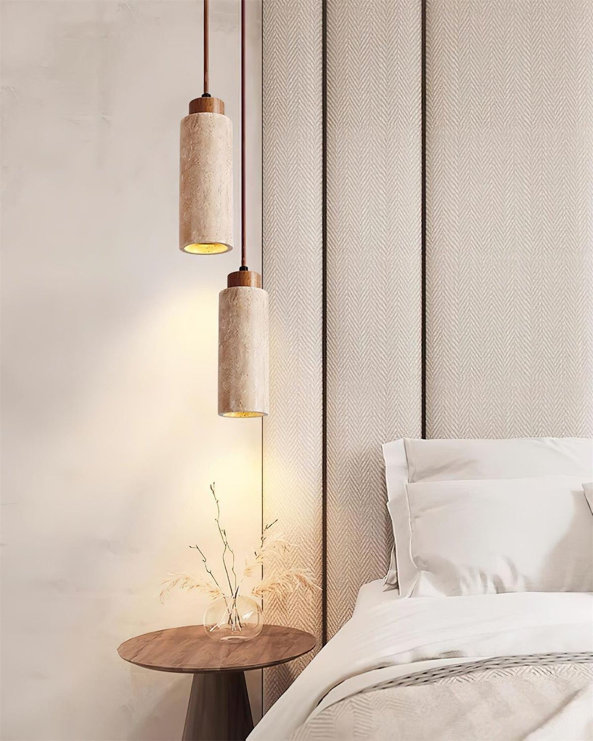 Nerova Pendant Light Travertine Wood Minimalist