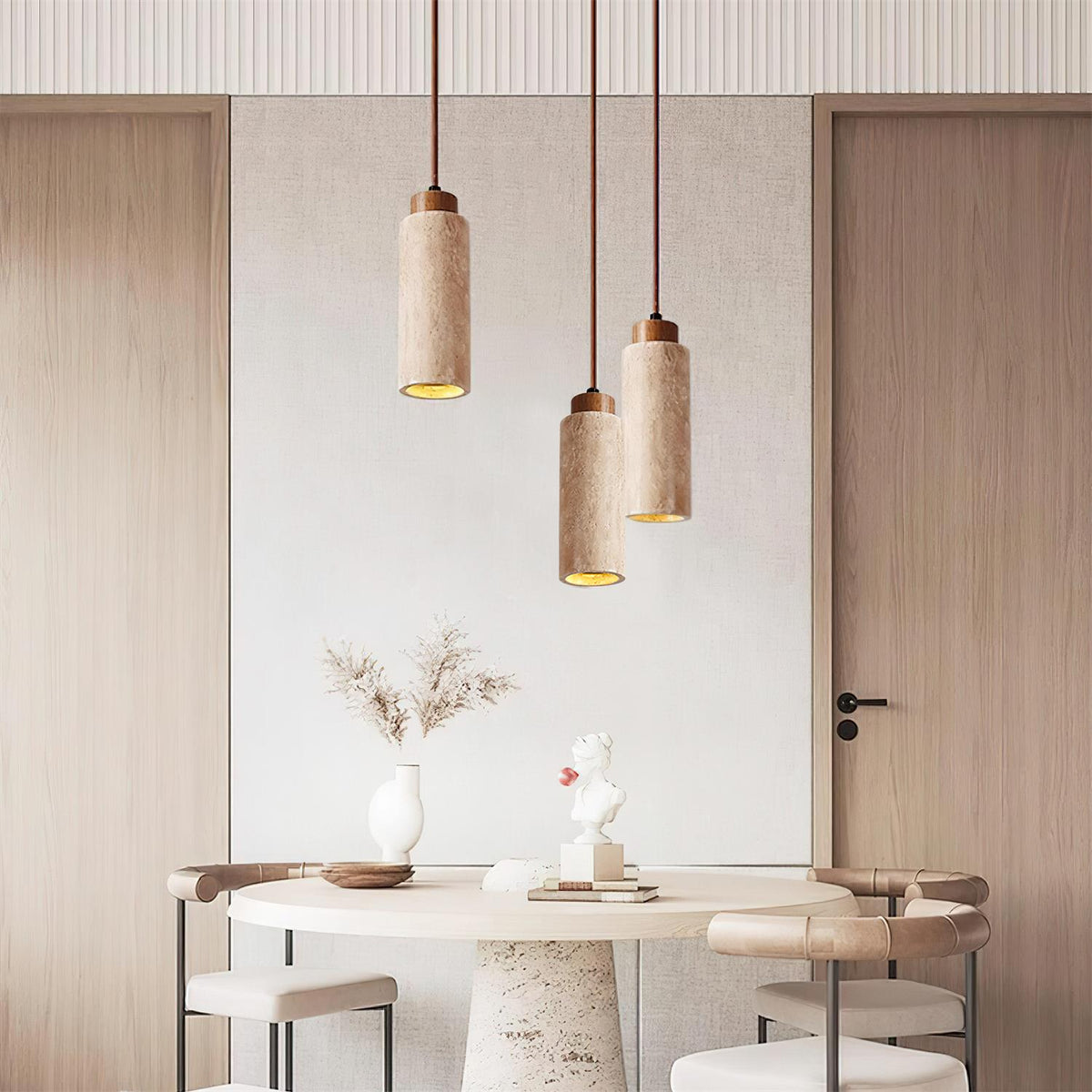 Nerova Pendant Light Travertine Wood Minimalist