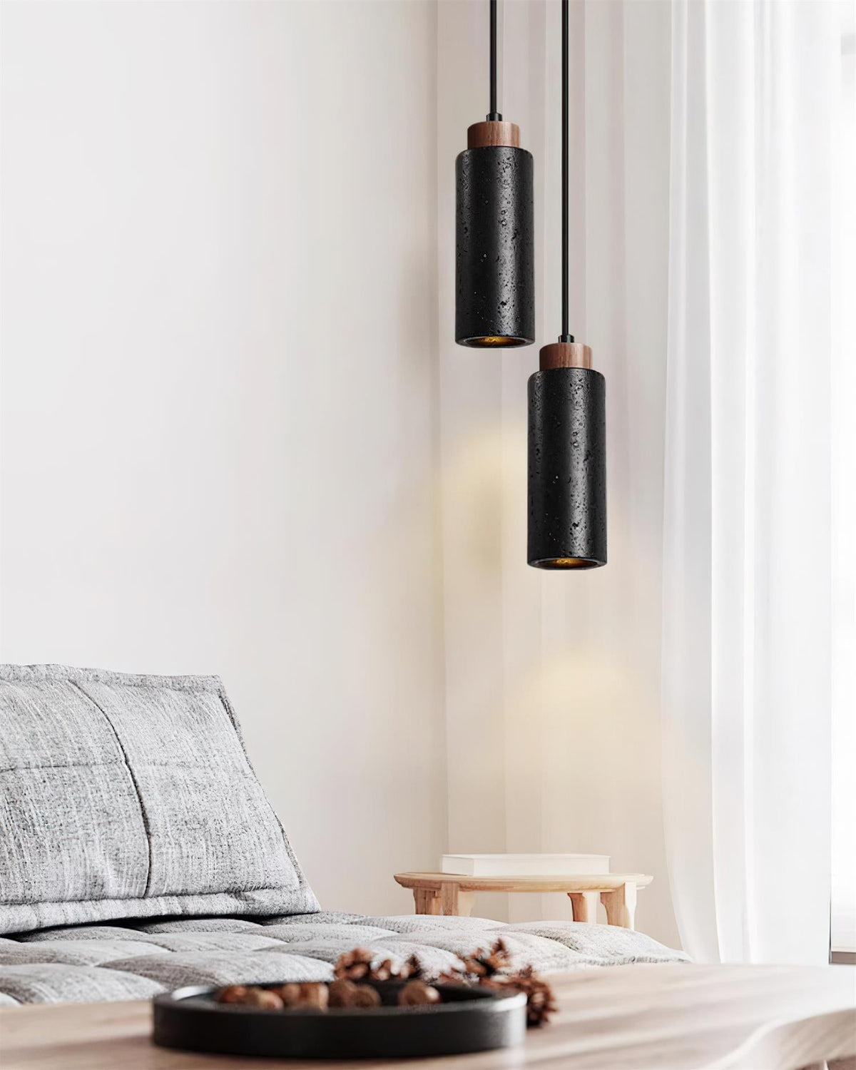 Nerova Pendant Light Travertine Wood Minimalist