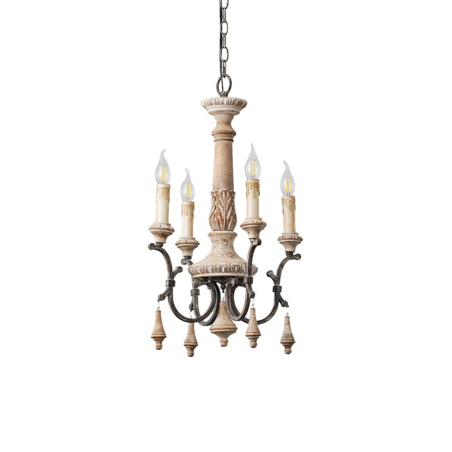 Myphaor Vintage Industrial Hand-carved Wood Chandelier