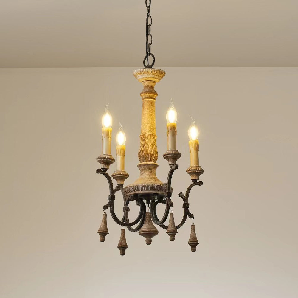 Myphaor Vintage Industrial Hand-carved Wood Chandelier