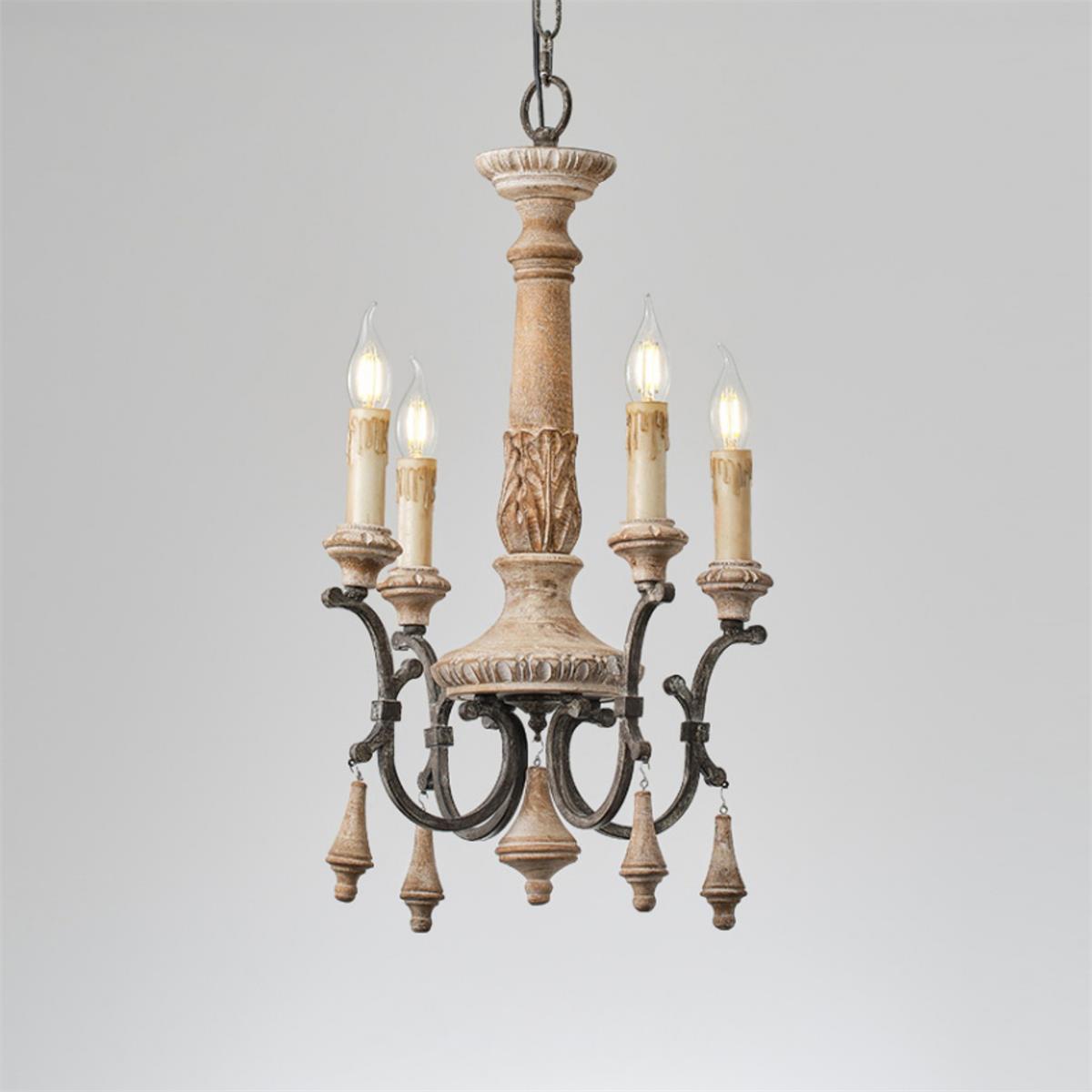 Myphaor Vintage Industrial Hand-carved Wood Chandelier