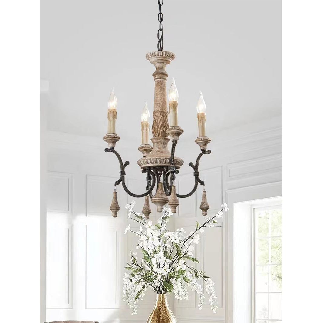 Myphaor Vintage Industrial Hand-carved Wood Chandelier