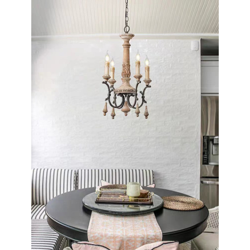 Myphaor Vintage Industrial Hand-carved Wood Chandelier