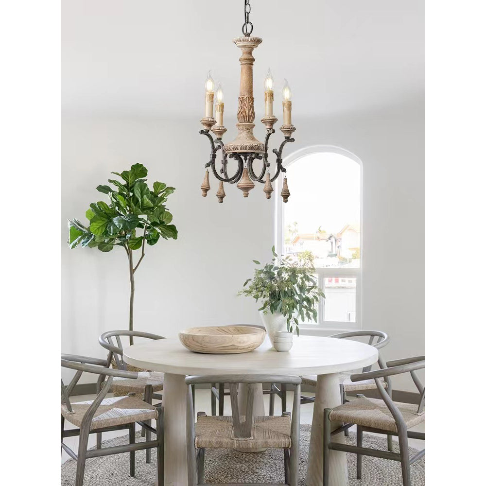 Myphaor Vintage Industrial Hand-carved Wood Chandelier