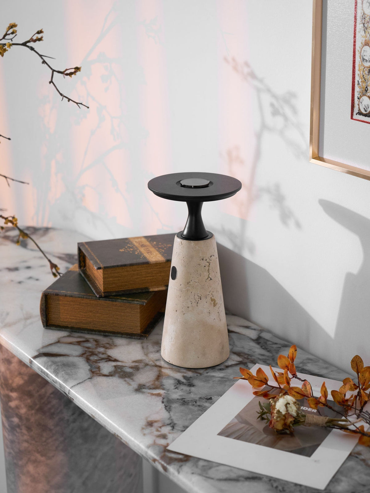 Vespera Sculptural Travertine Table Lamp