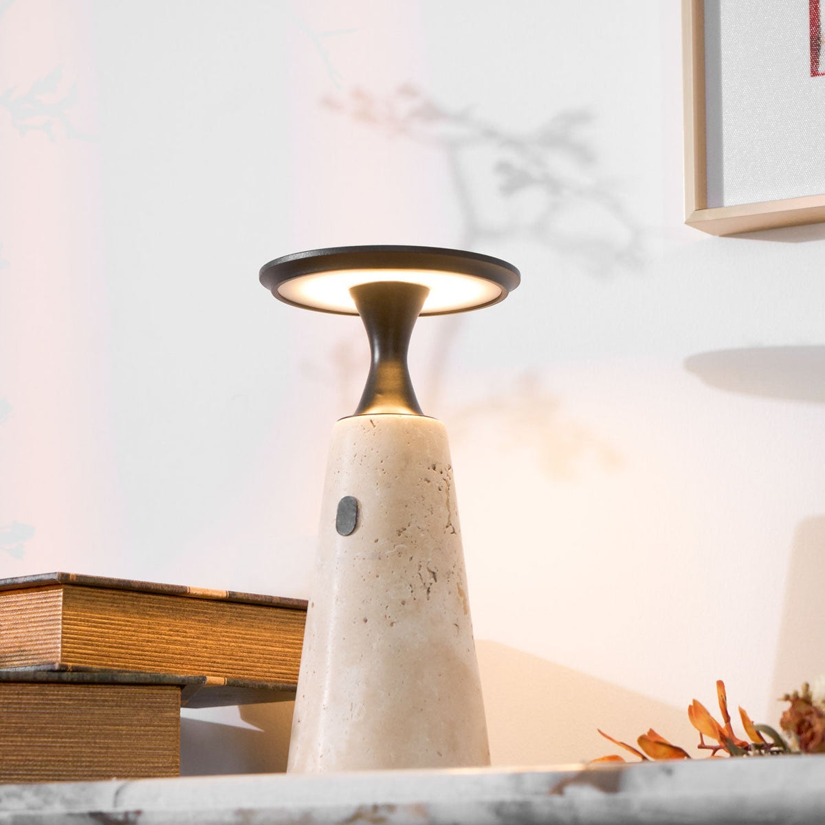 Vespera Sculptural Travertine Table Lamp