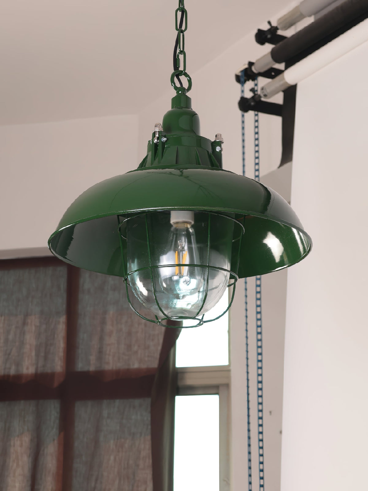 Velinel Vintage Industrial Swag Green Glass Light