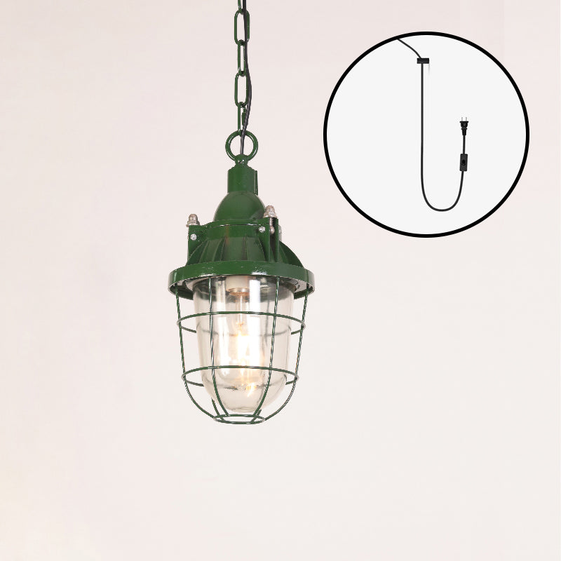 Velinel Vintage Industrial Swag Green Glass Light