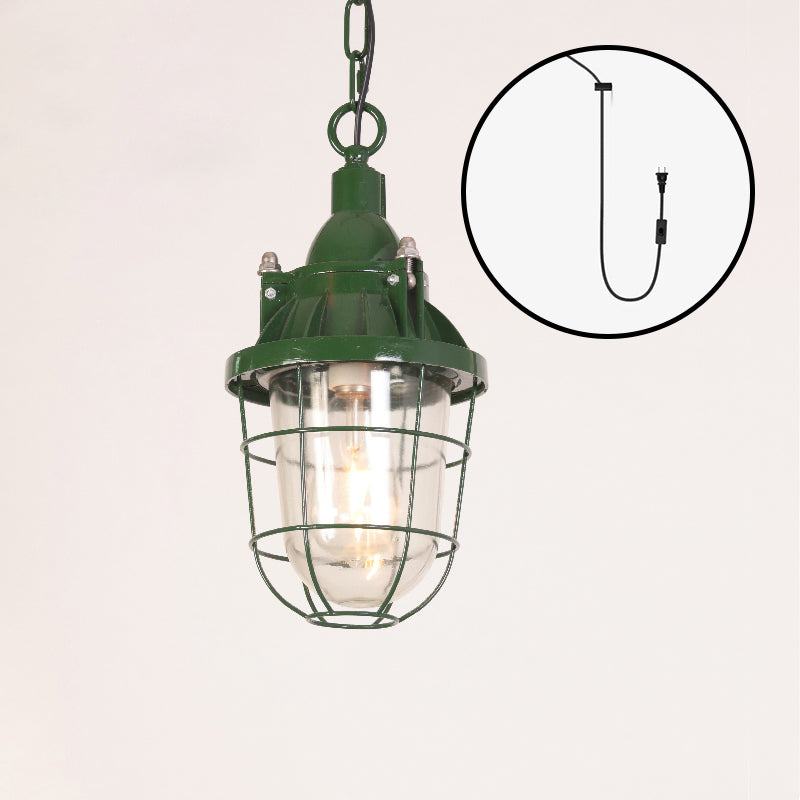 Velinel Vintage Industrial Swag Green Glass Light
