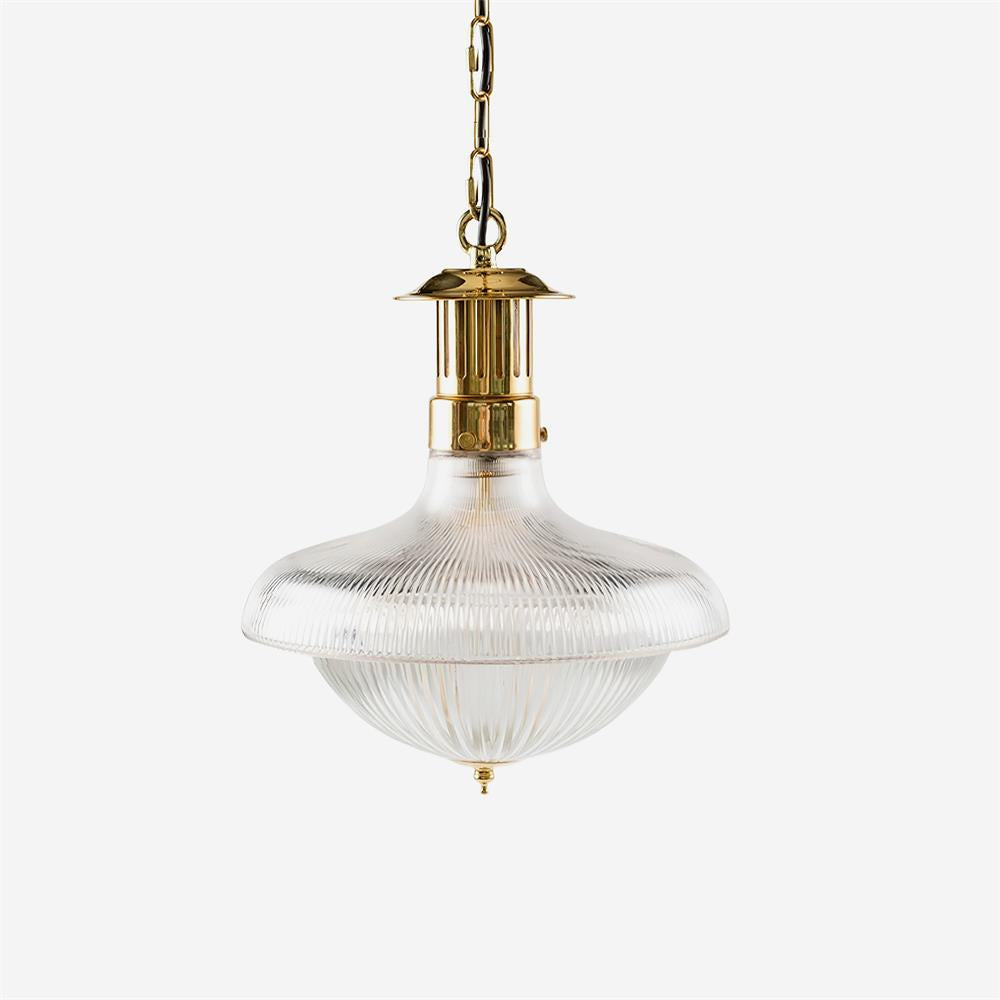 Norvela Pendant Light Clear Ribbed Glass Brass Vintage