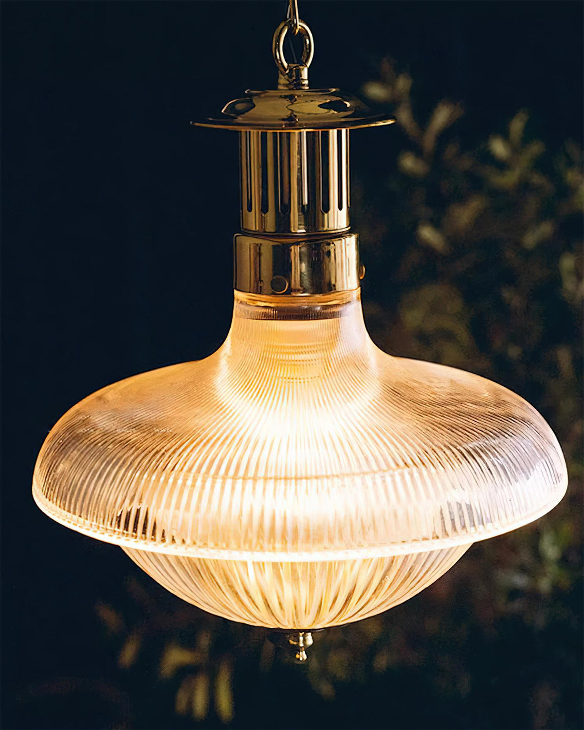 Norvela Pendant Light Clear Ribbed Glass Brass Vintage
