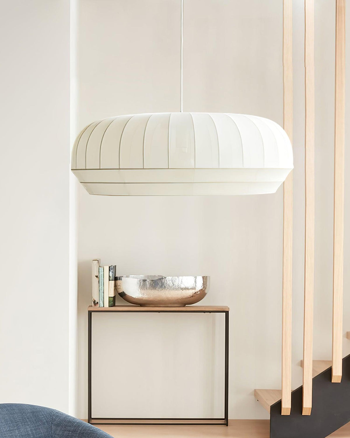 Taro Pendant Lamp Silk Shade White Fabric Vertical Lines Soft Modern Minimalist