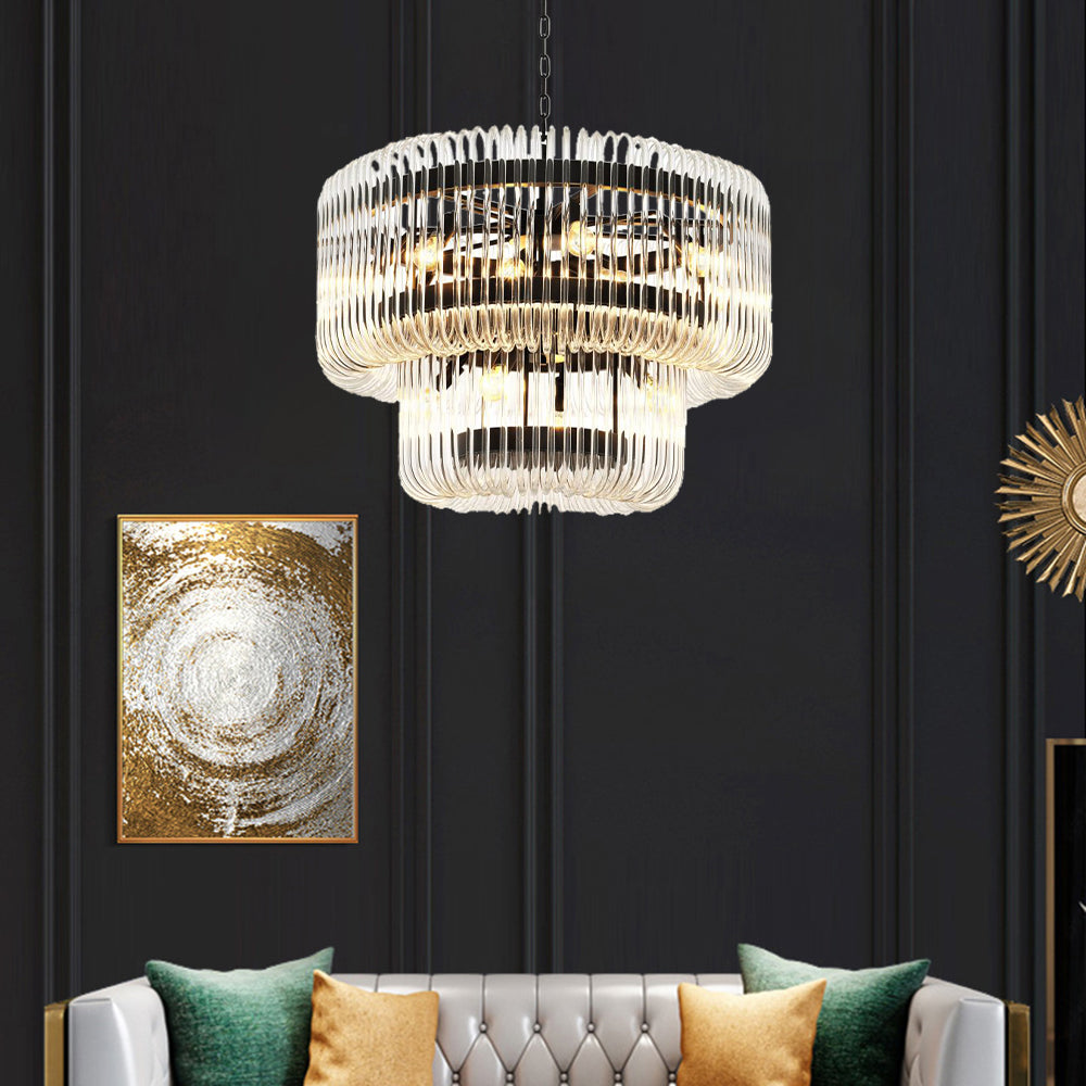 Gasatim Modern Luxury LED Chandelier Ceiling Light Black/Gold Glass Living Room