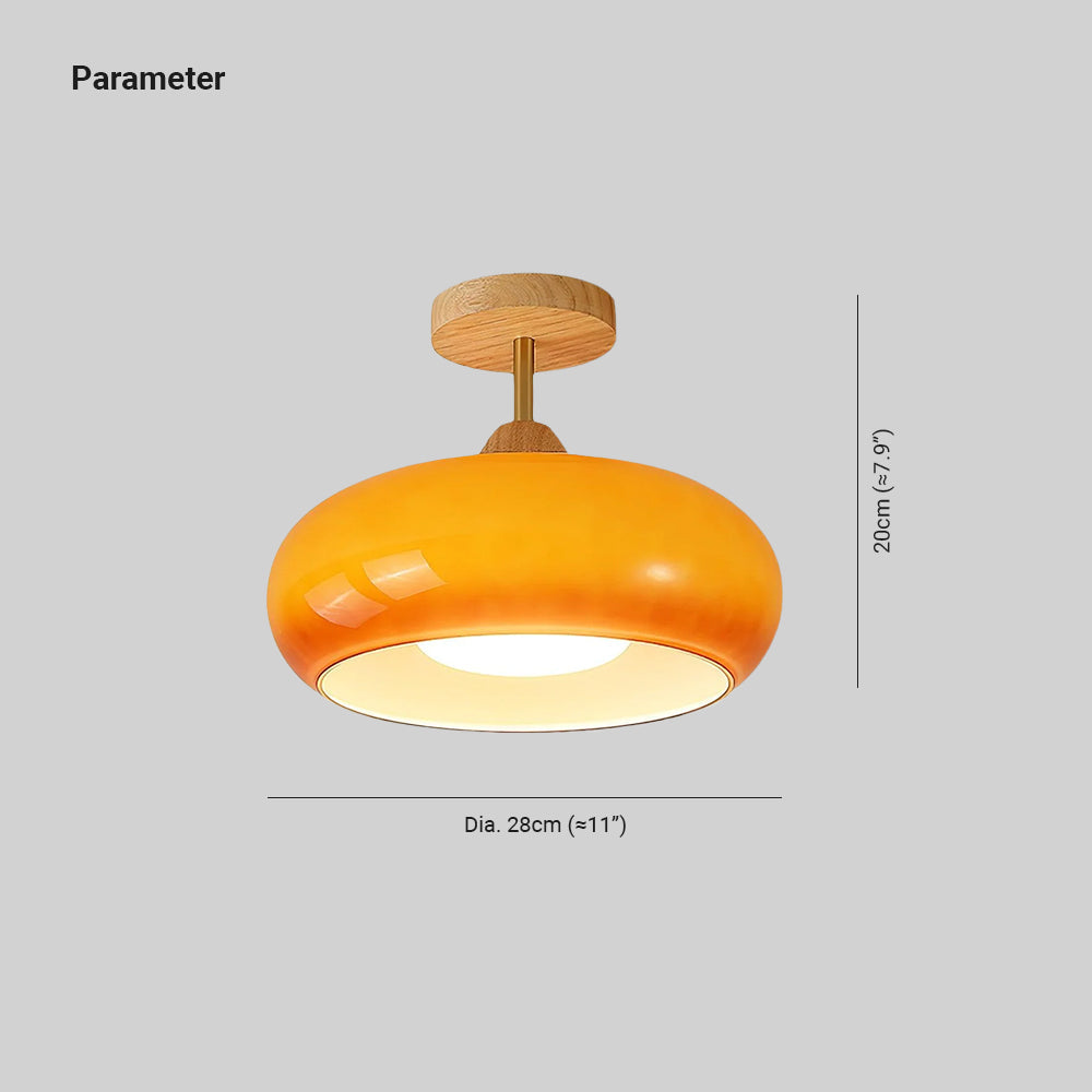 Wukugis Flush Mount Ceiling Light Glass Wood &Orange&White