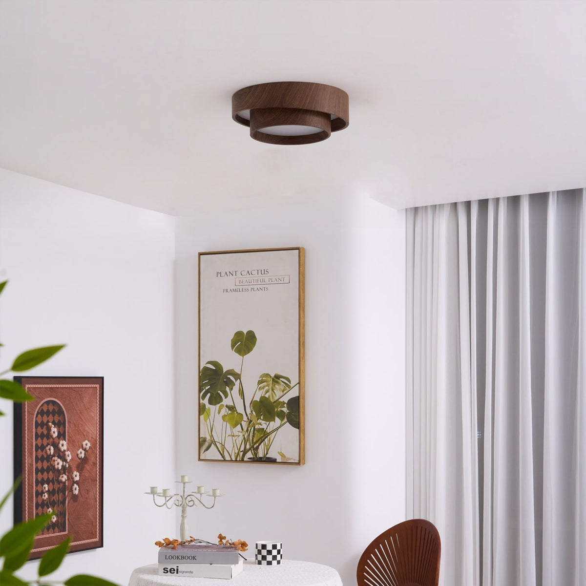Pimegon Ceiling Light Double - Ring Walnut Color