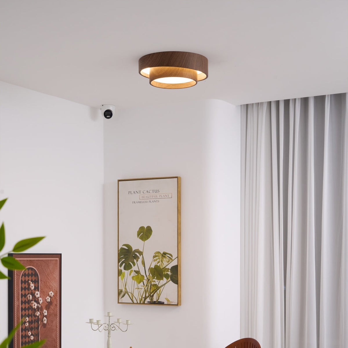 Pimegon Ceiling Light Double - Ring Walnut Color