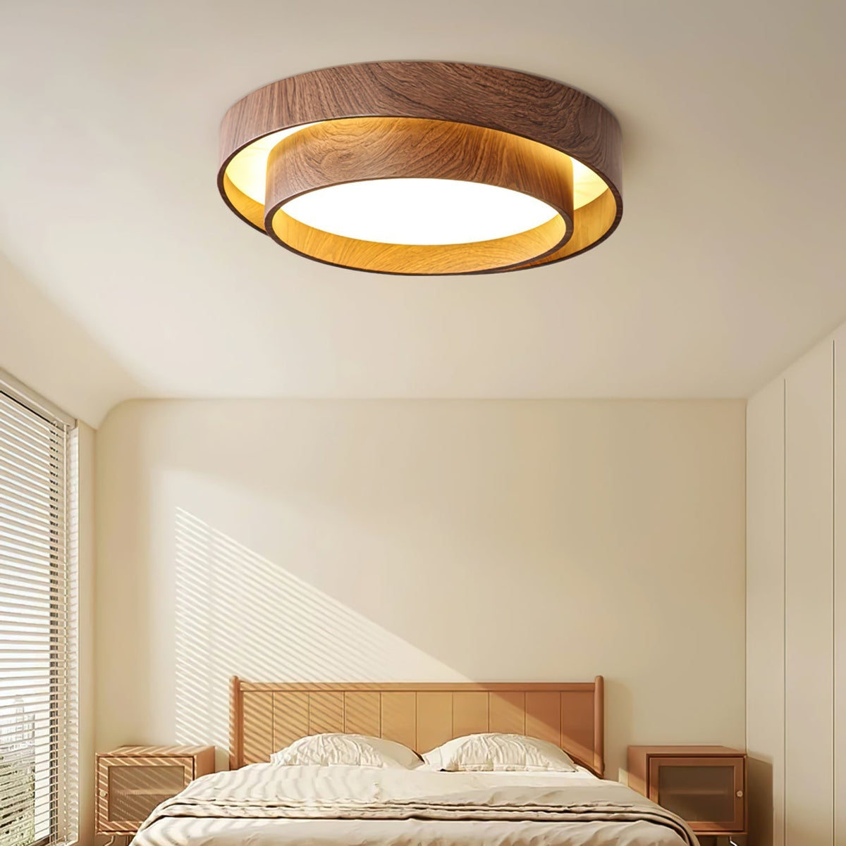 Pimegon Ceiling Light Double - Ring Walnut Color