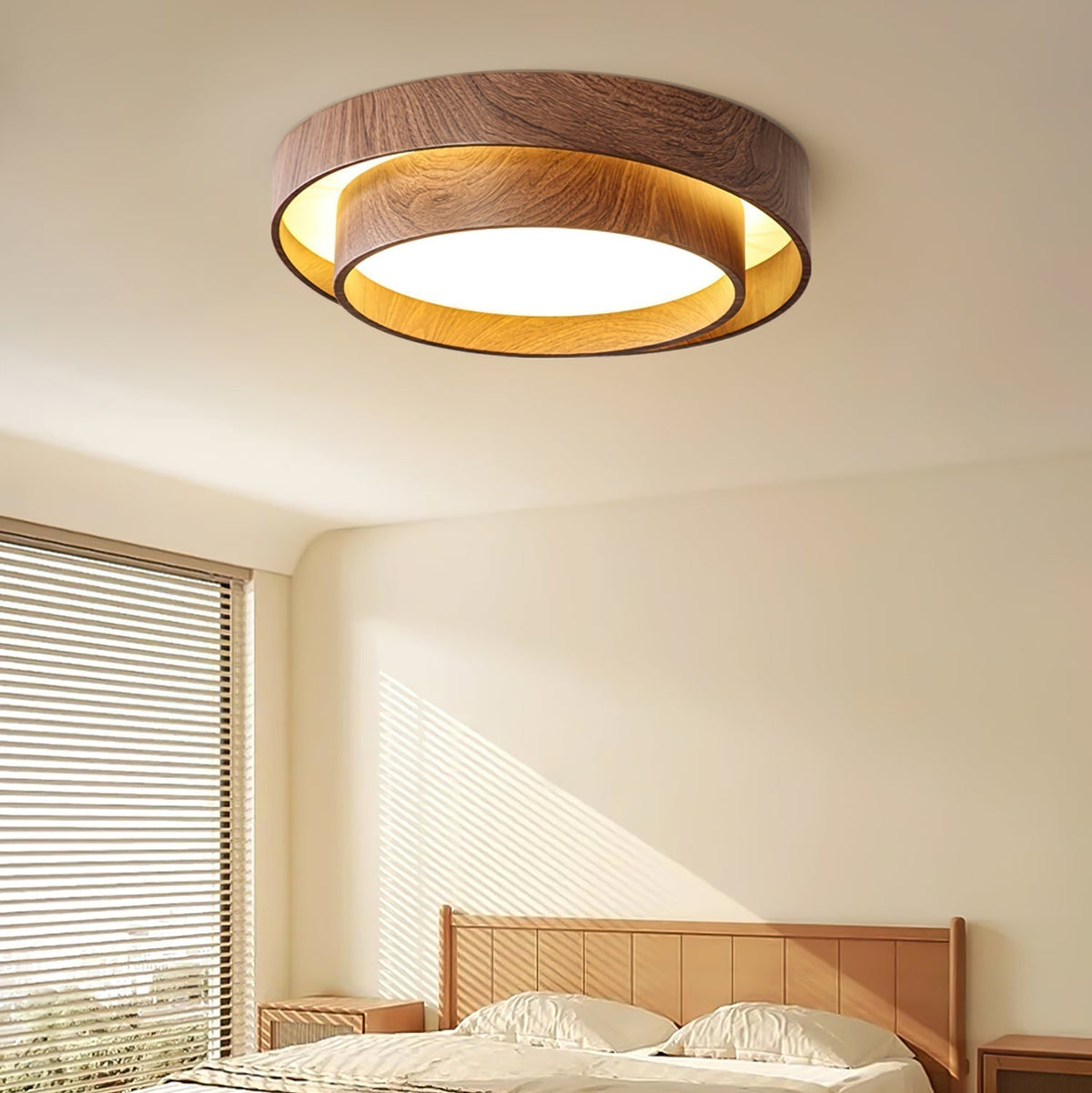 Pimegon Ceiling Light Double - Ring Walnut Color
