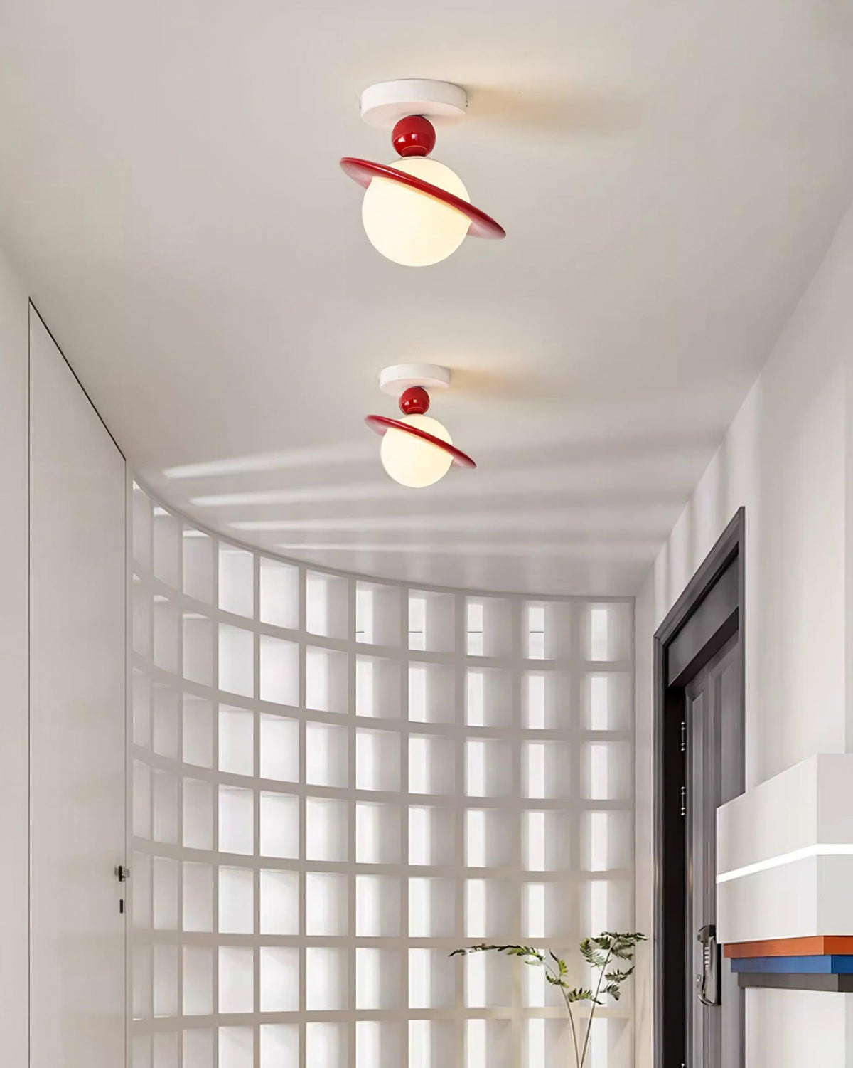 Selvian Ceiling Light Red and White Sputnik Retro