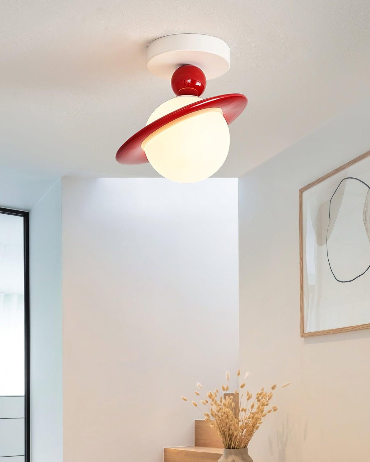 Selvian Ceiling Light Red and White Sputnik Retro