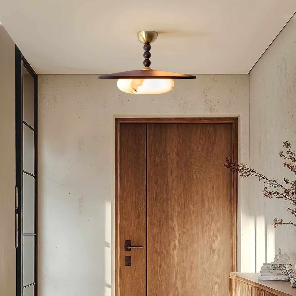 Tovupur Ceiling Light Walnut Color & White Imitation Alabaster