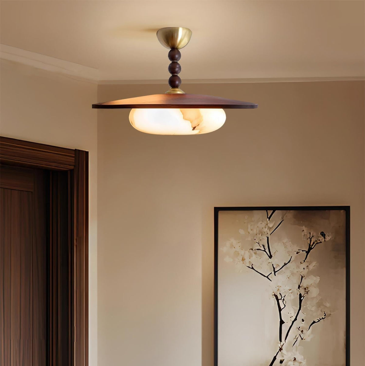 Tovupur Ceiling Light Walnut Color & White Imitation Alabaster