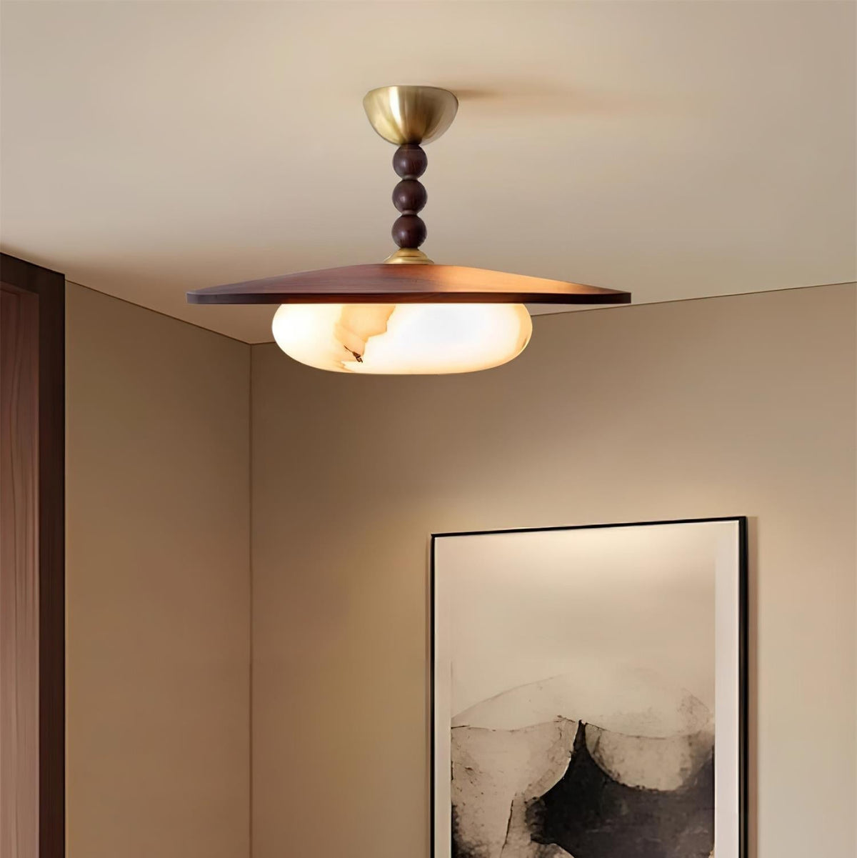 Tovupur Ceiling Light Walnut Color & White Imitation Alabaster