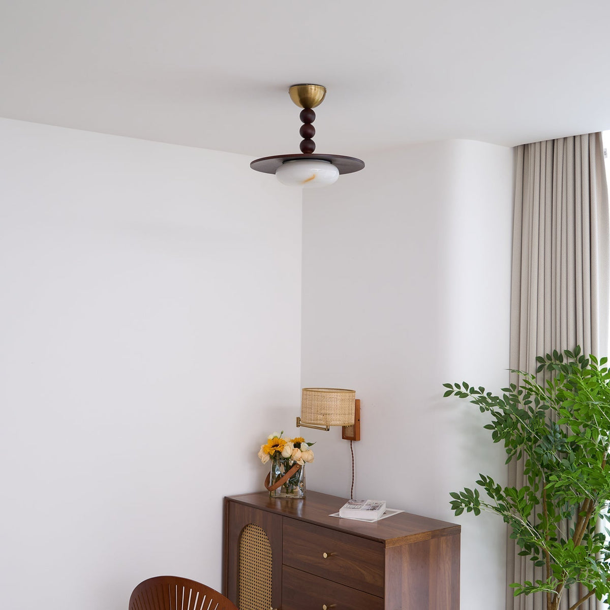 Tovupur Ceiling Light Walnut Color & White Imitation Alabaster