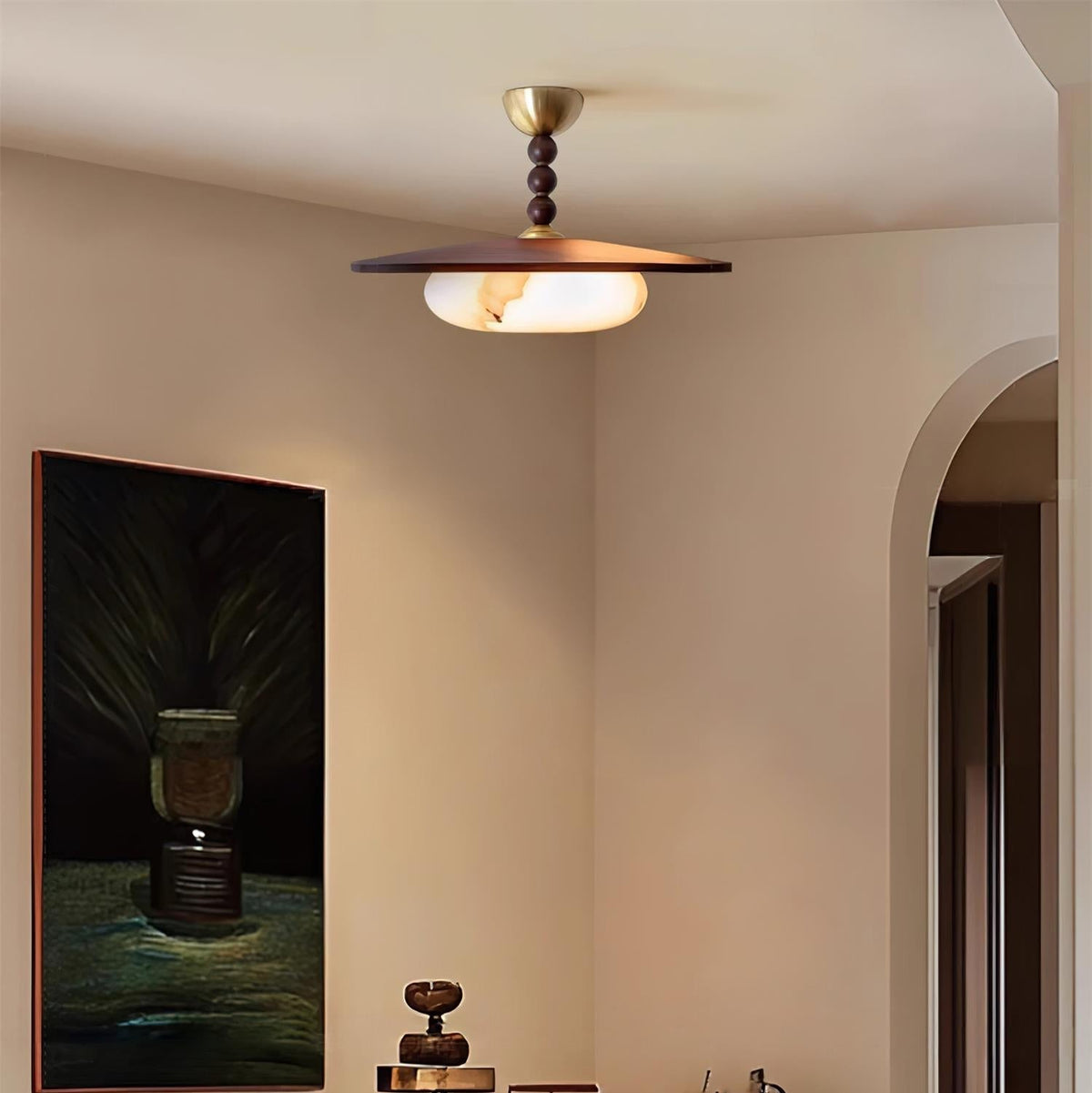Tovupur Ceiling Light Walnut Color & White Imitation Alabaster