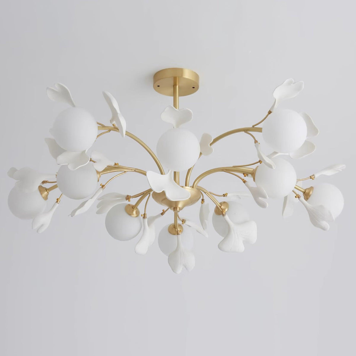 Ginkgo Leaf Chandelier with Frosted Glass Globes