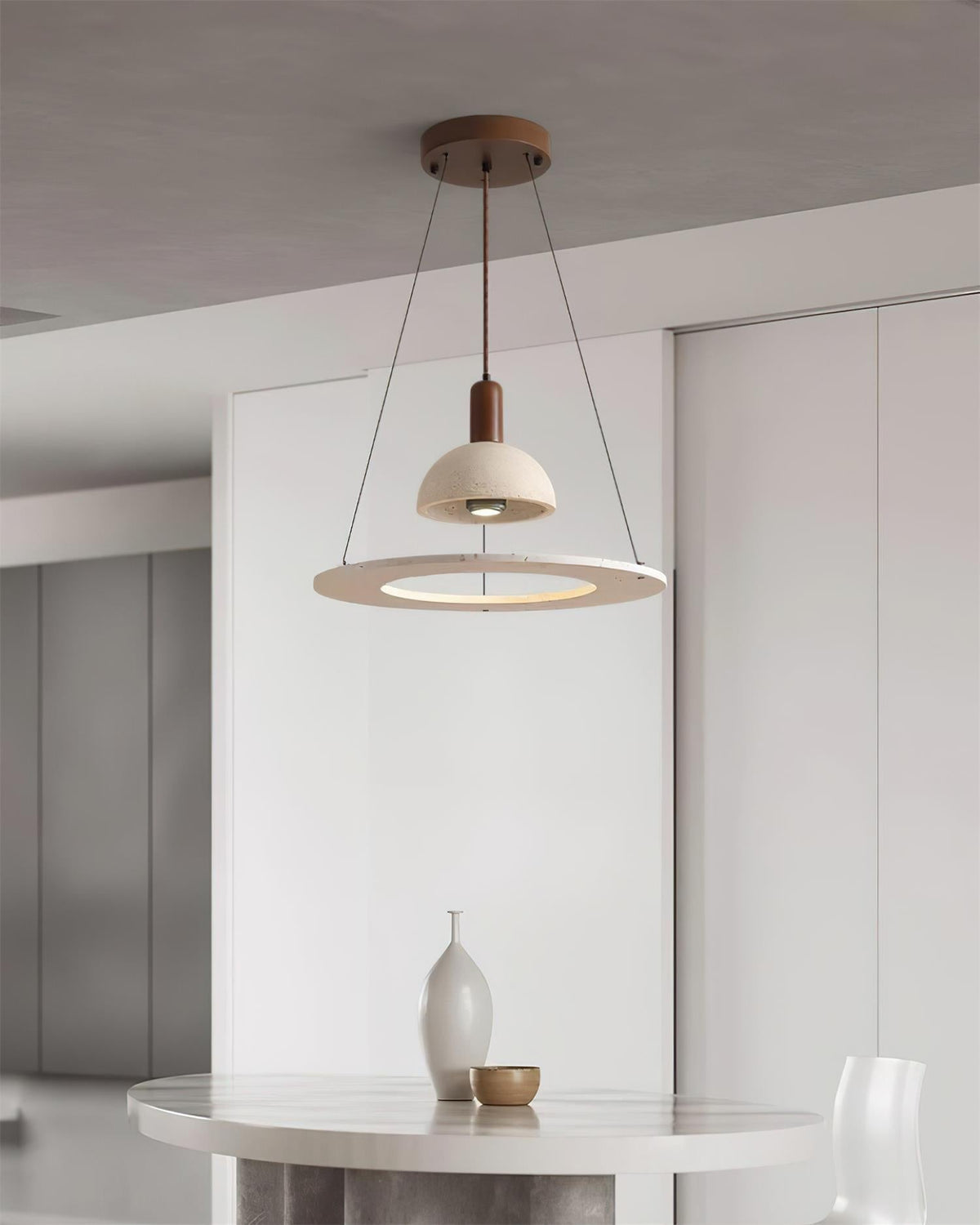Valenise Travertine Dome & Ring Pendant Lamp